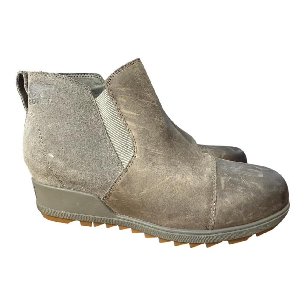 Sorel Evie Chelsea Bootie Waterproof Gray Leather Women size 9.5